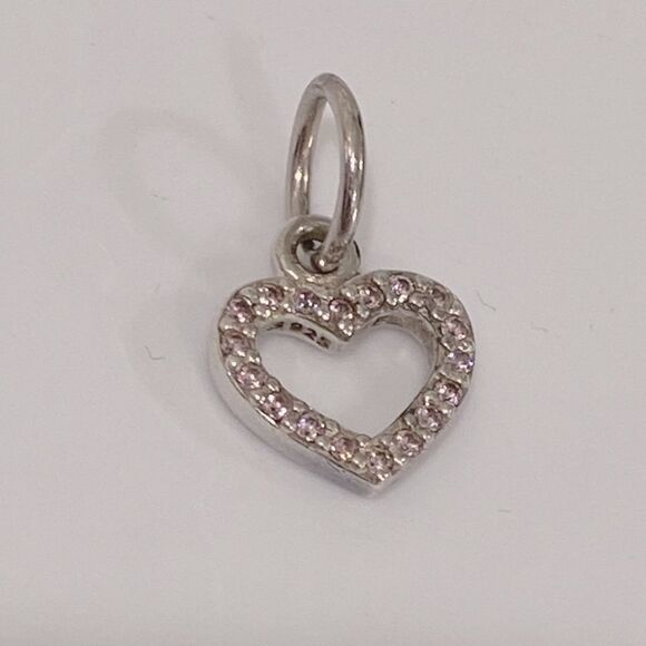 Pandora 925 Silver Pink Rhinestone Dangle Heart Charm Pendant - Picture 4 of 9
